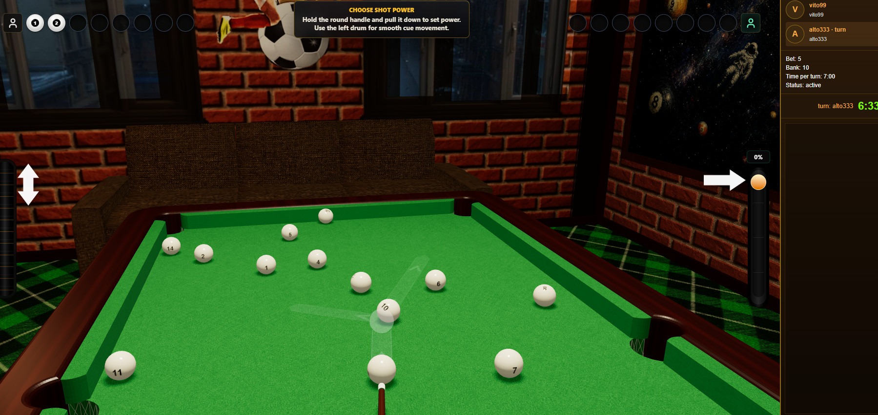 Free-to-play 3D Billiards game with real-money betting