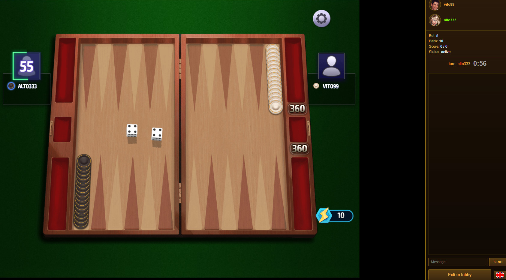 Long Backgammon game with real-money betting
