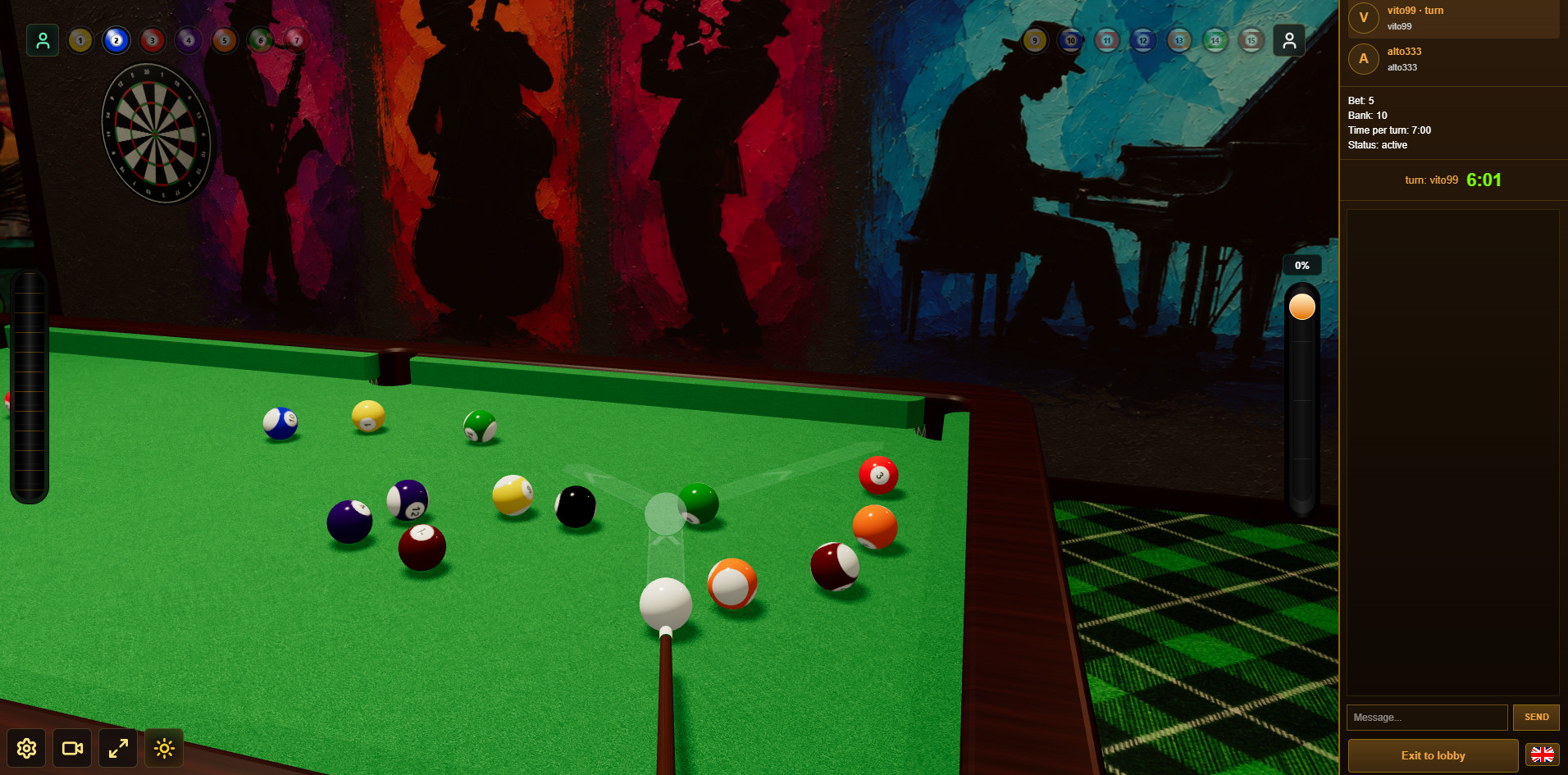 American Pool 3D game with real-money betting