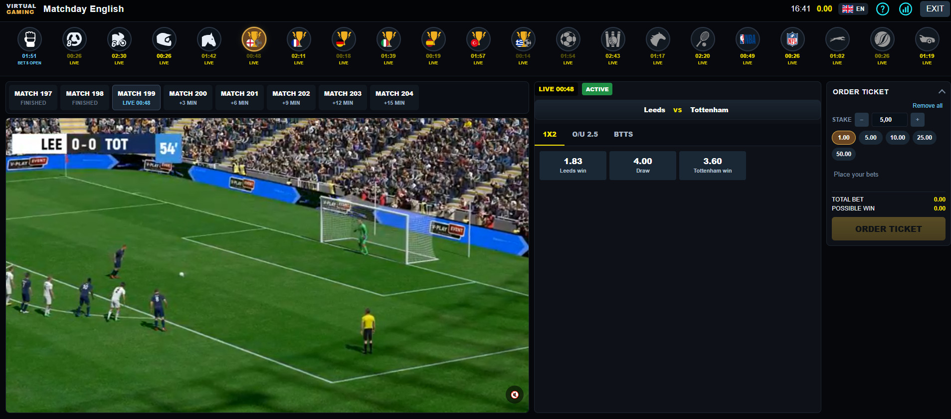 English League Virtual Sports Betting Game