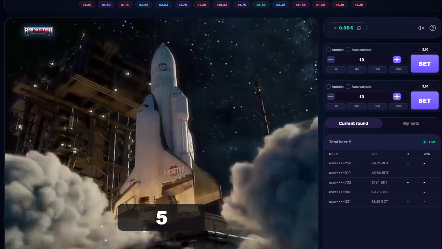 Rocket  crash game for real-money betting.