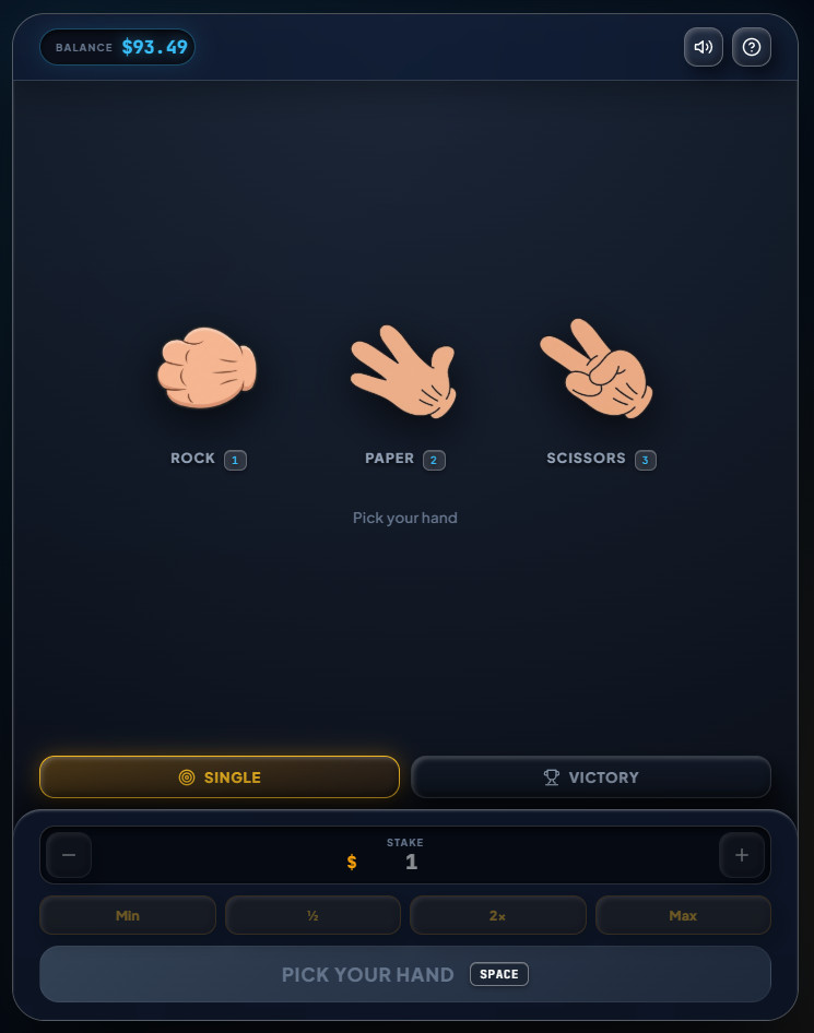 Rock-Paper-Scissors crash game for casinos, supporting both demo and real-money betting.