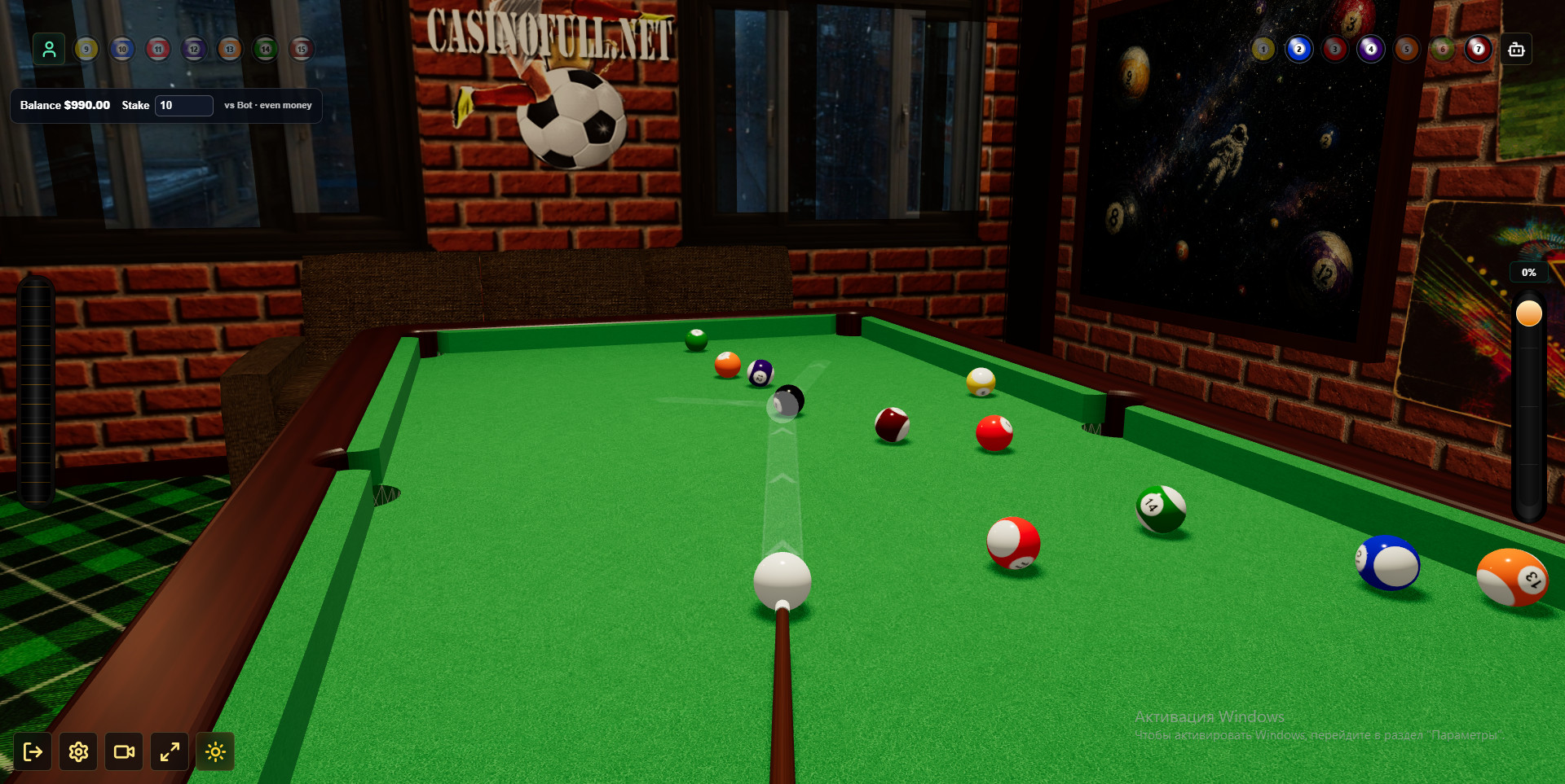 American Billiards and Pyramid Billiards: casino games available for both demo and real-money play.