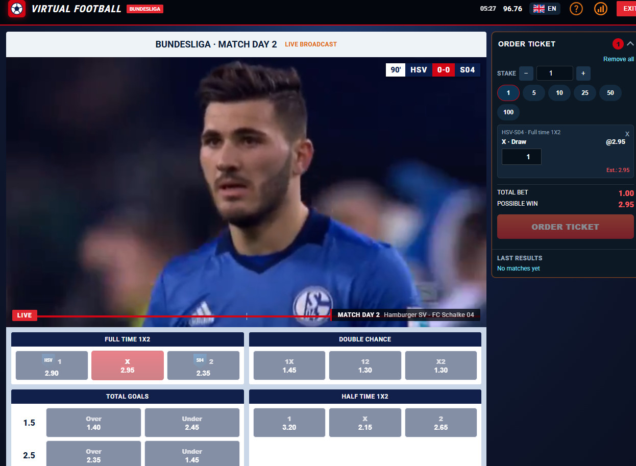 Bundesliga football matches and virtual sports with real-money betting.