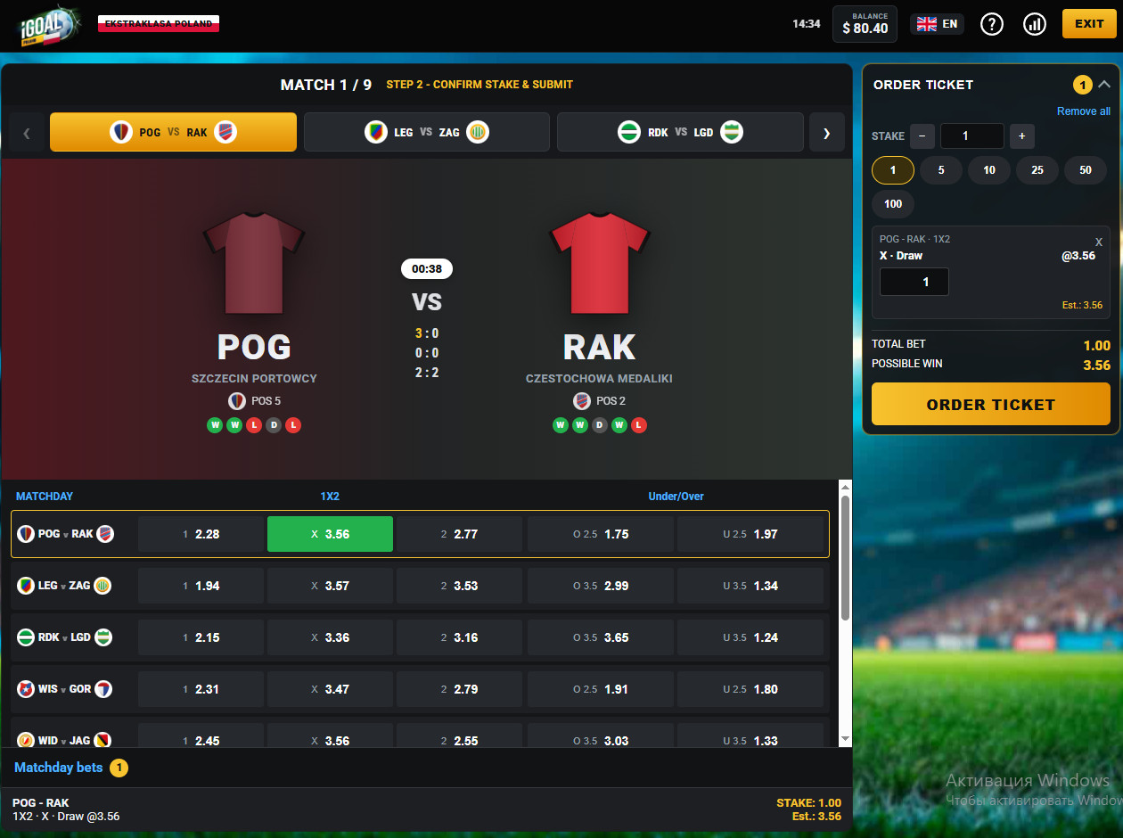 Polish football championship virtual sports with real-money betting.